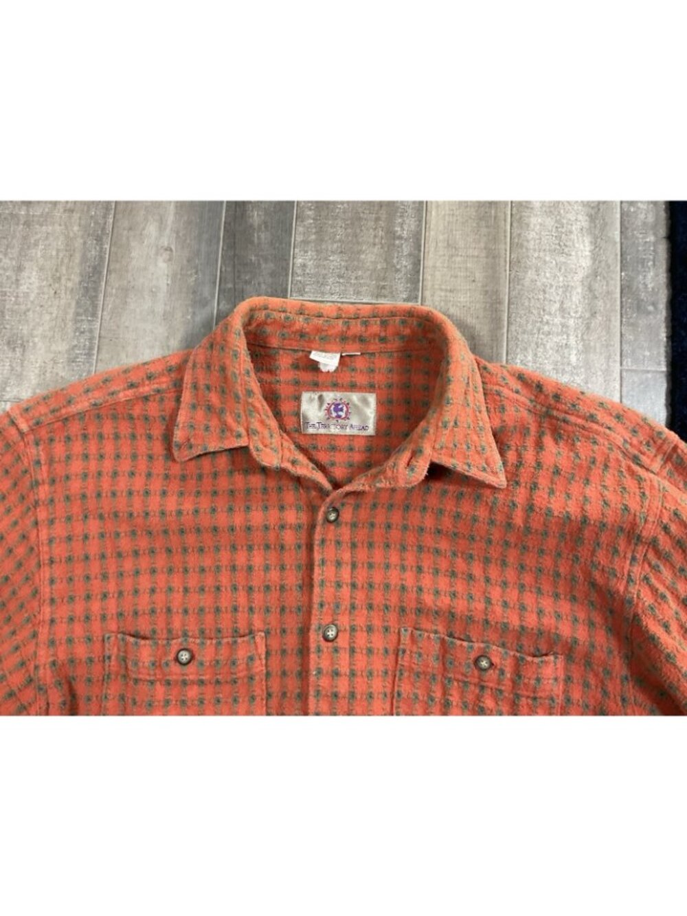 Territory Ahead Large Men’s Shirt Long Sleeve Rusty Orange & Green Heavy Woven - Picture 4 of 11